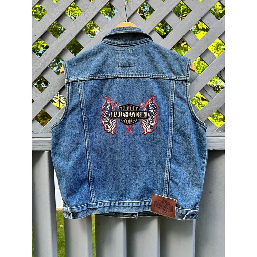 Vintage 1997 Harley Davidson Biker Blues Denim Vest Size Small Embroidered USA